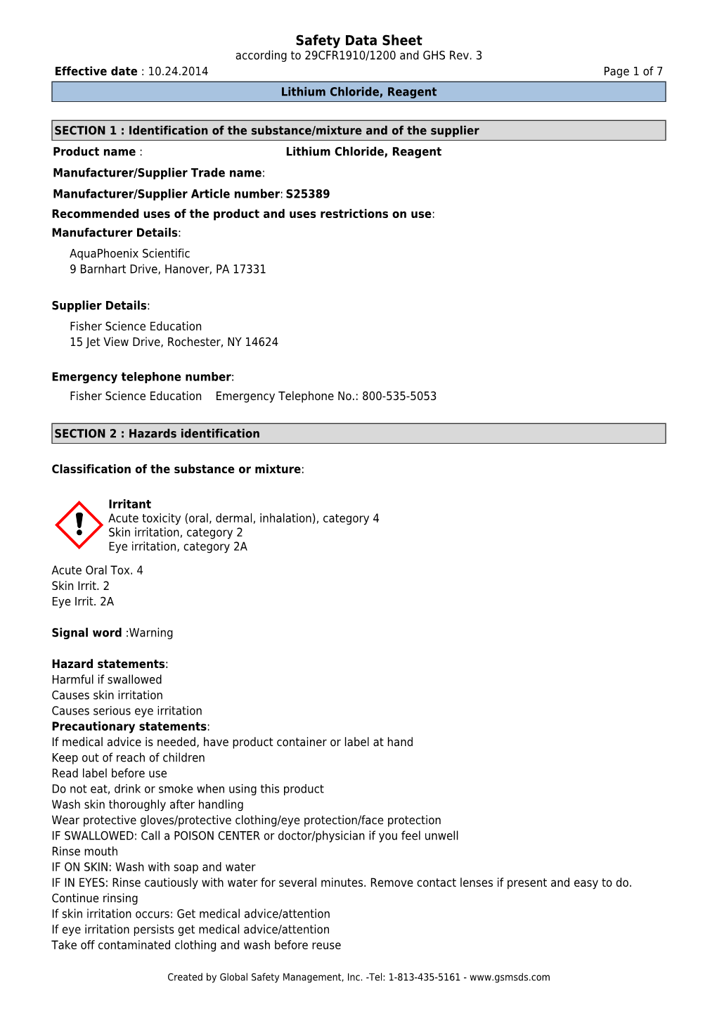 Safety Data Sheet According to 29CFR1910/1200 and GHS Rev