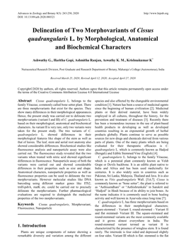 Delineation of Two Morphovariants of Cissus Quadrangularis L. by Morphological, Anatomical and Biochemical Characters
