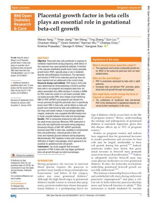 Placental Growth Factor in Beta Cells Plays an Essential Role in Gestational Beta-­Cell Growth