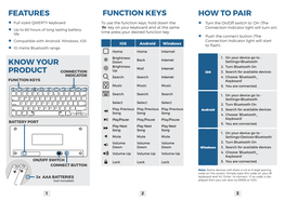 Features Know Your Product Function Keys How to Pair