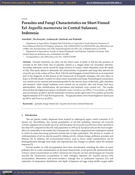 Parasites and Fungi Characteristics on Short Finned Eel Anguilla Marmorata in Central Sulawesi, Indonesia