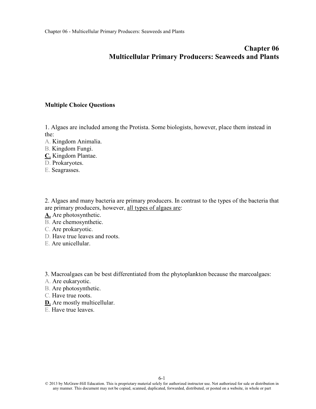 Chapter 06 Multicellular Primary Producers: Seaweeds and Plants