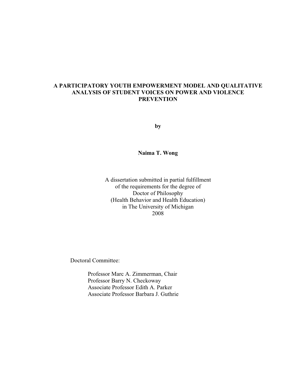 A Participatory Youth Empowerment Model and Qualitative Analysis of Student Voices on Power and Violence Prevention