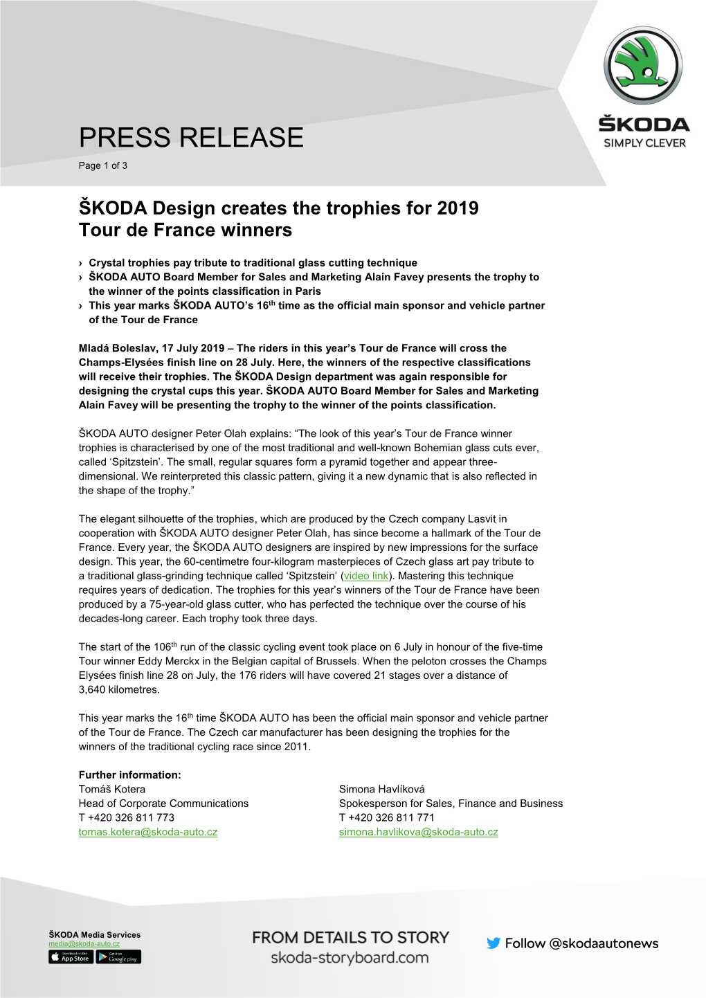 ŠKODA Design Creates the Trophies for 2019 Tour De France Winners