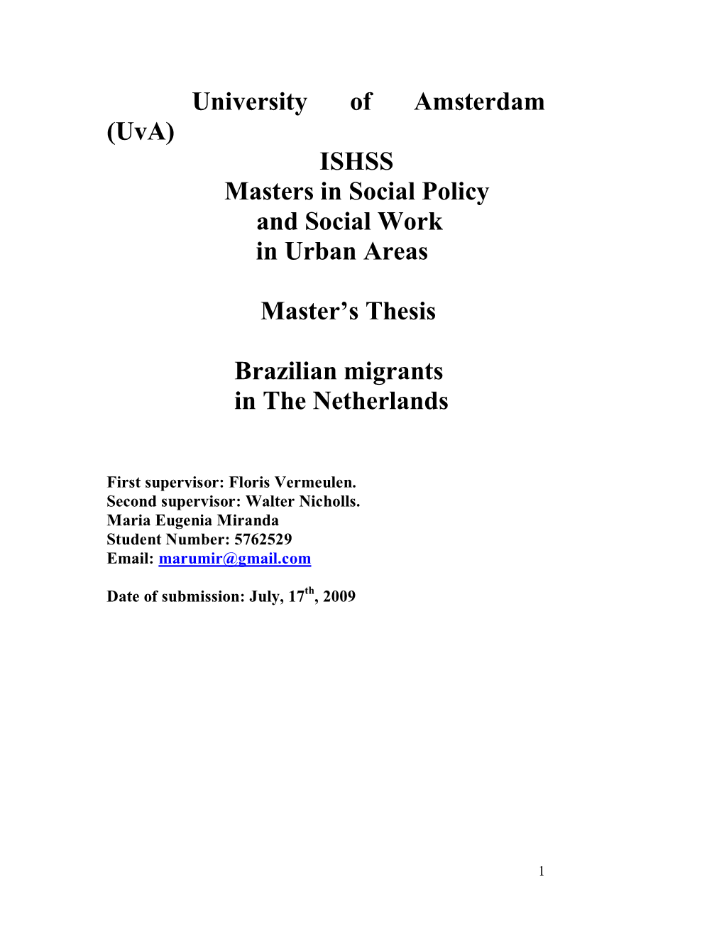 University of Amsterdam (Uva) ISHSS Masters in Social Policy and Social Work in Urban Areas