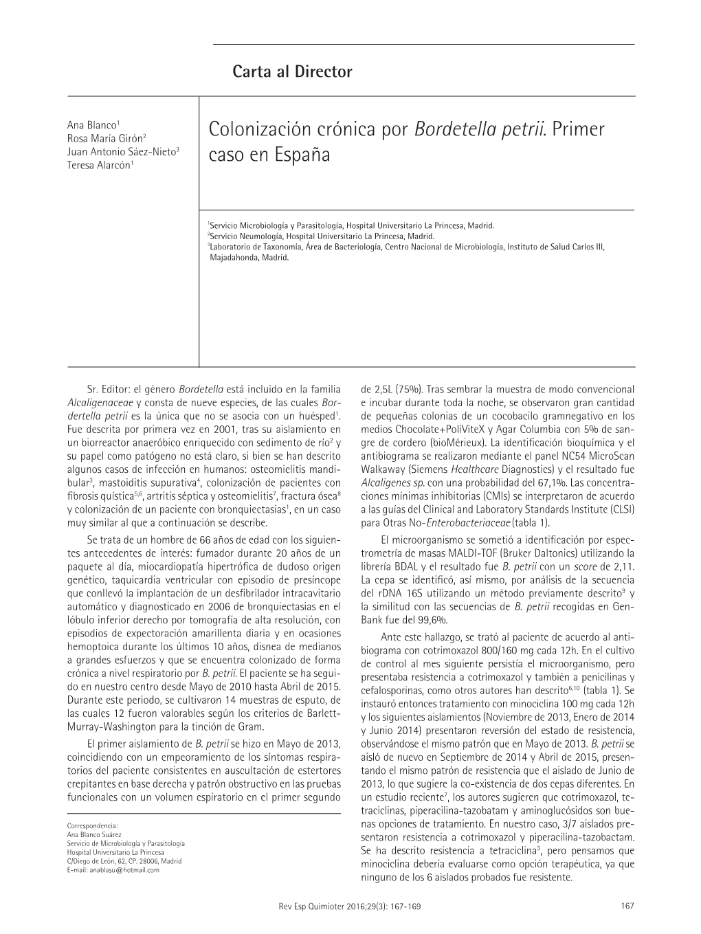 Colonización Crónica Por Bordetella Petrii. Primer Caso En España