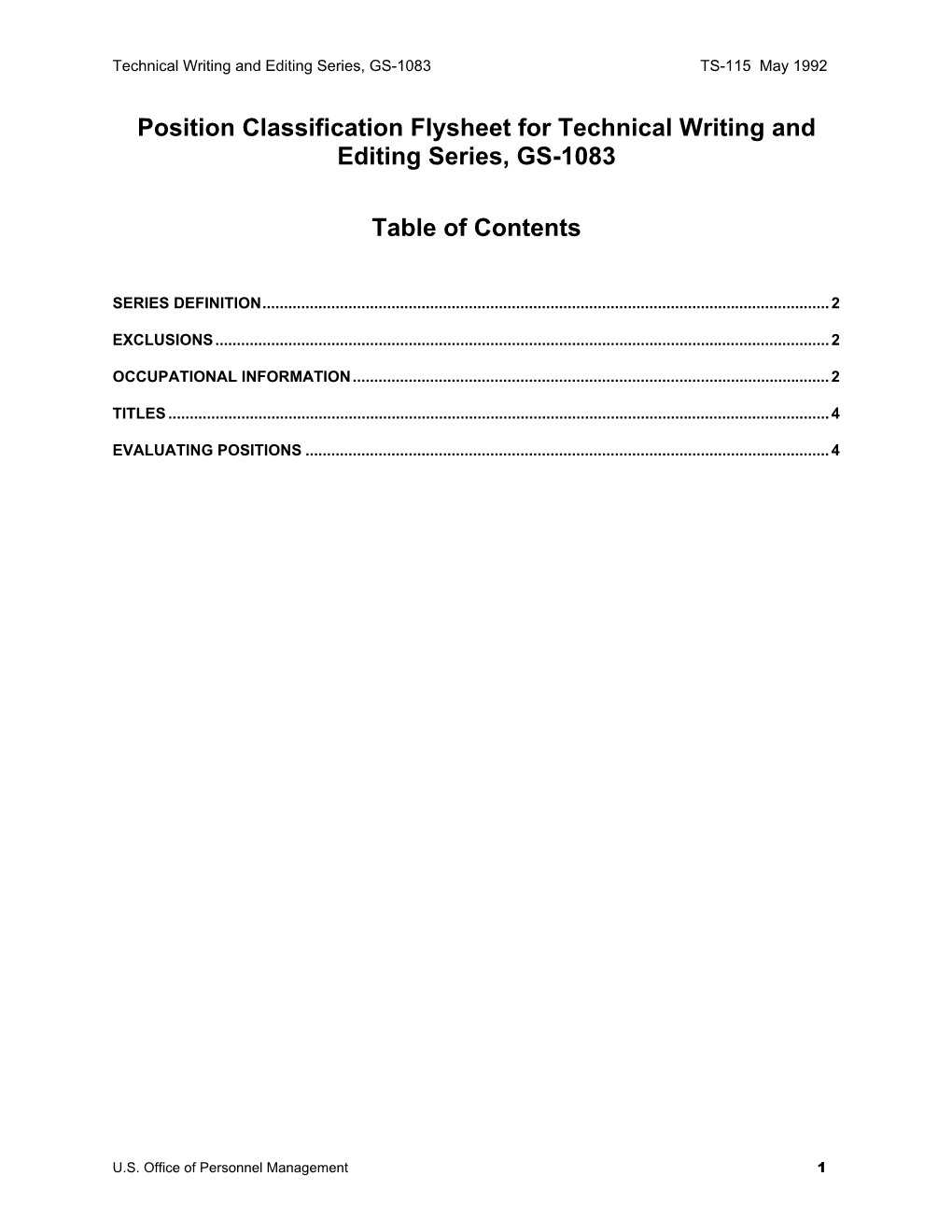 Technical Writing and Editing Series, GS-1083 TS-115 May 1992