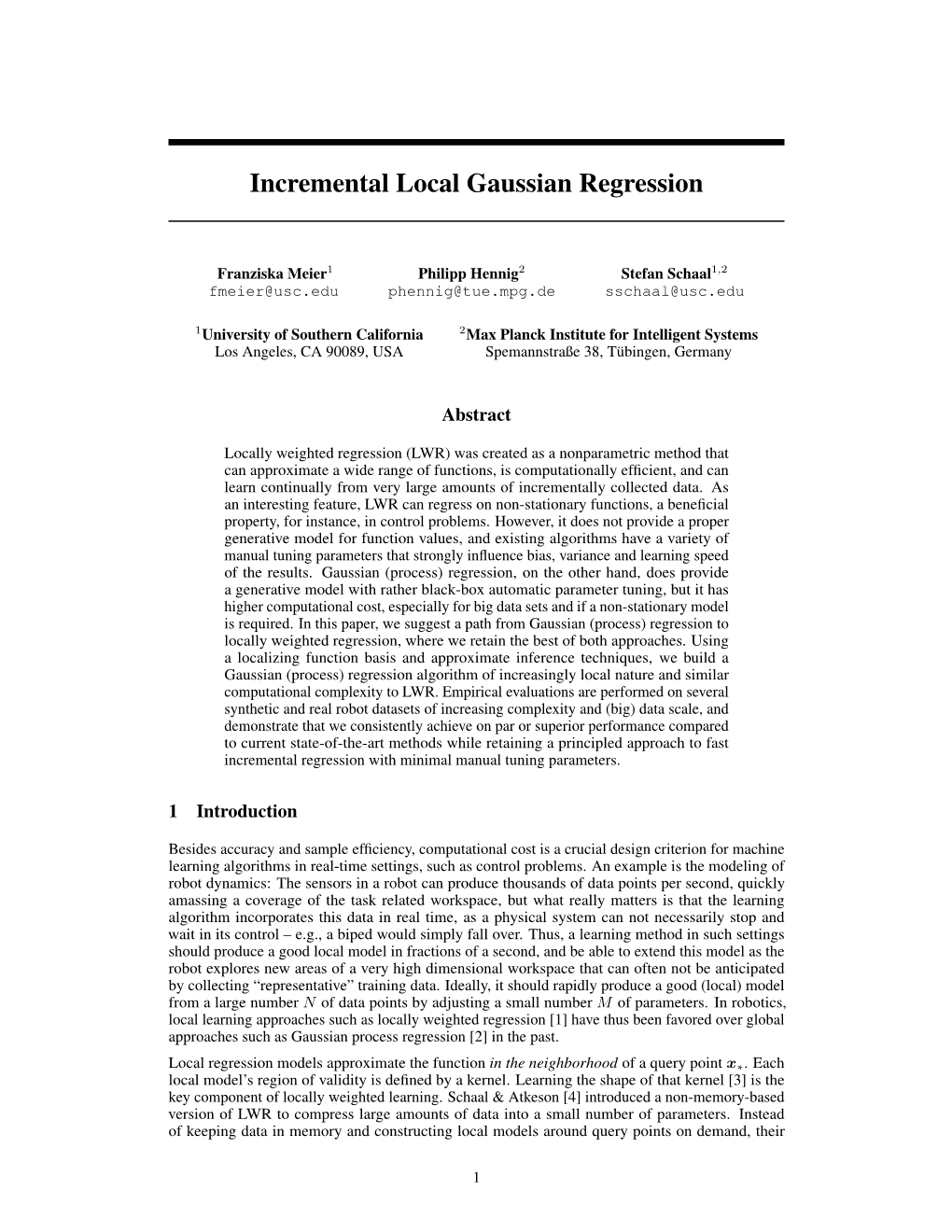 Incremental Local Gaussian Regression