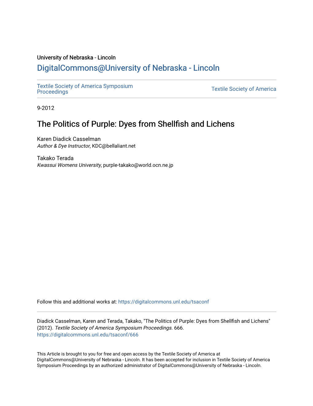 The Politics of Purple: Dyes from Shellfish and Lichens