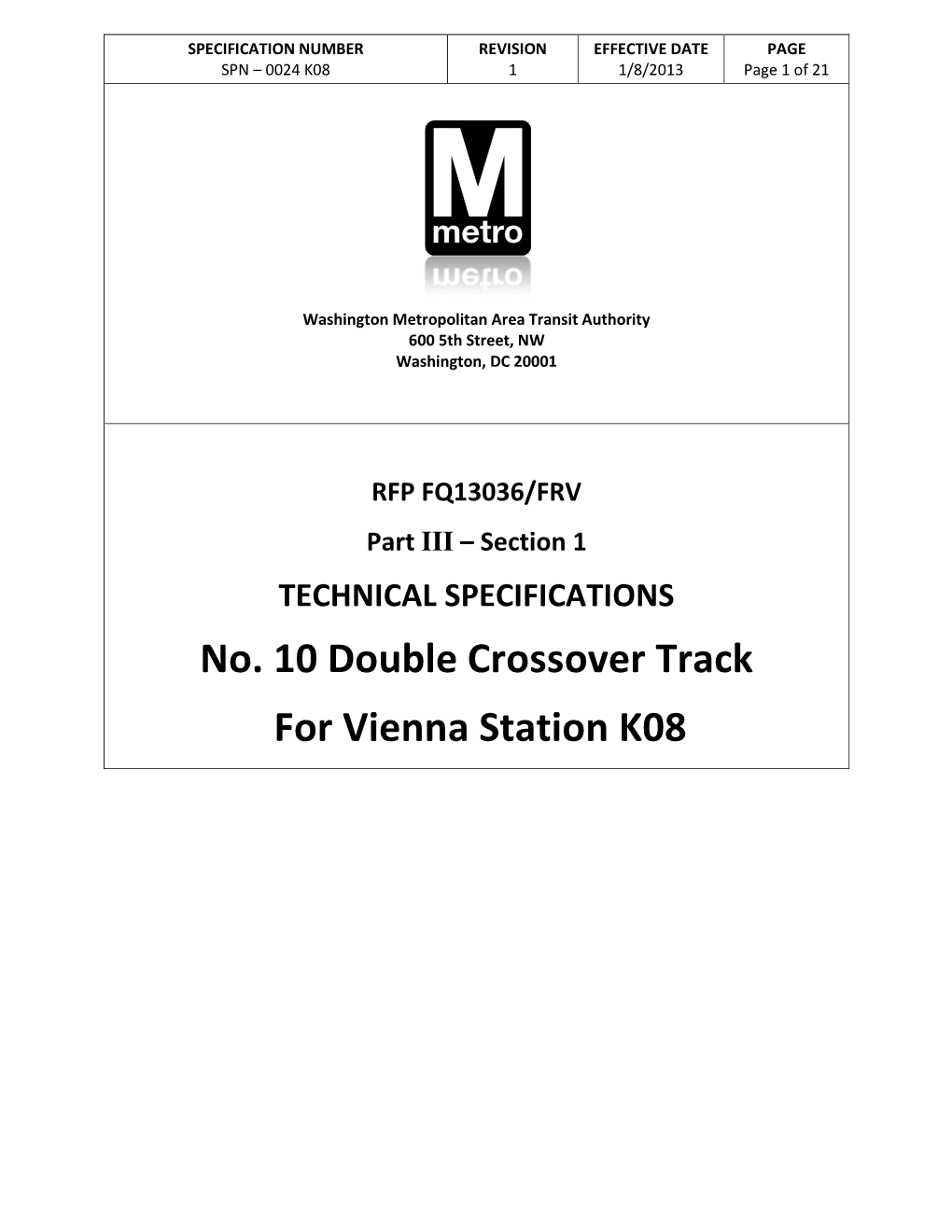 No. 10 Double Crossover Track for Vienna Station K08