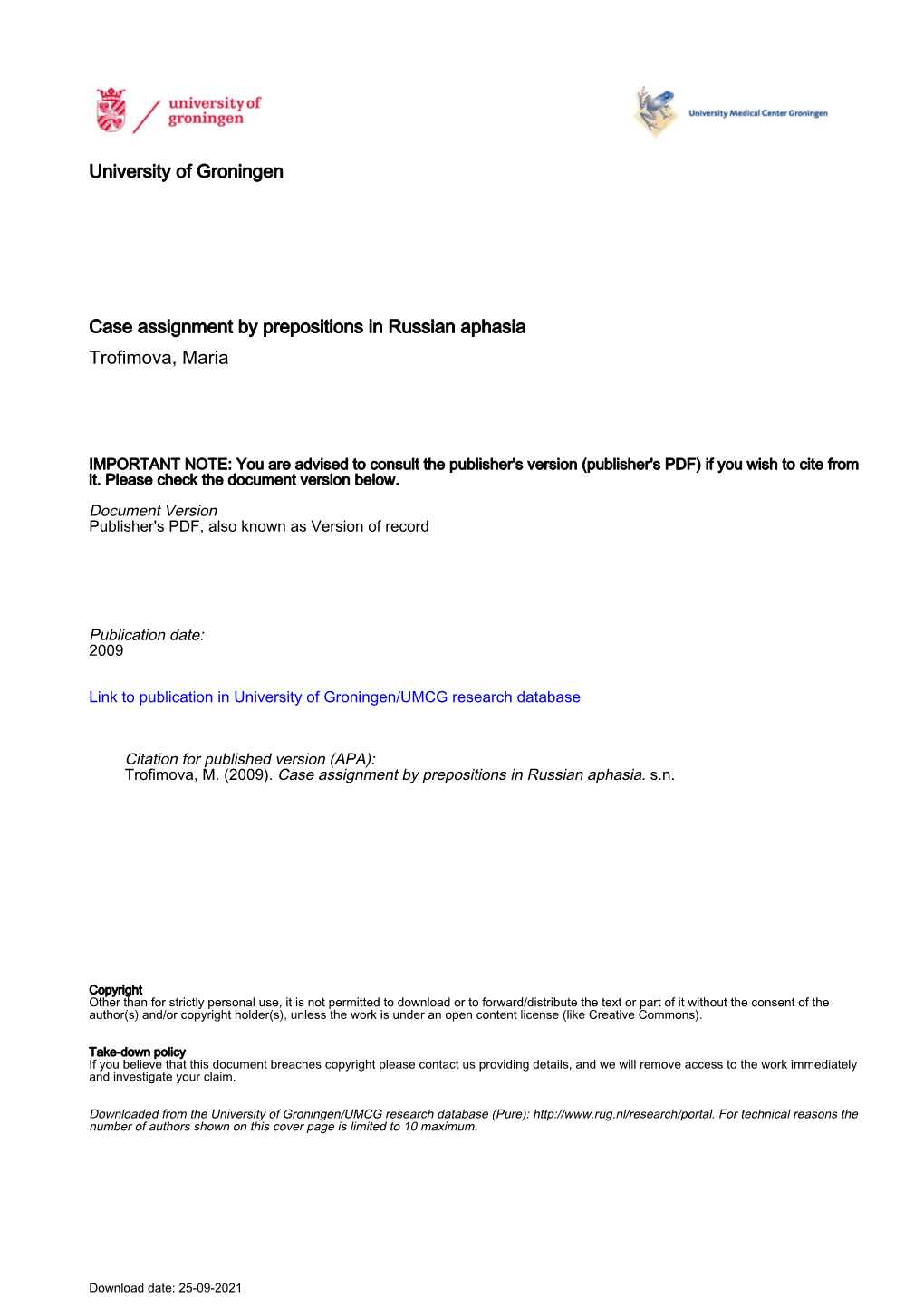 Case-Assignment by Prepositions in Aphasia: a Cross-Population Study