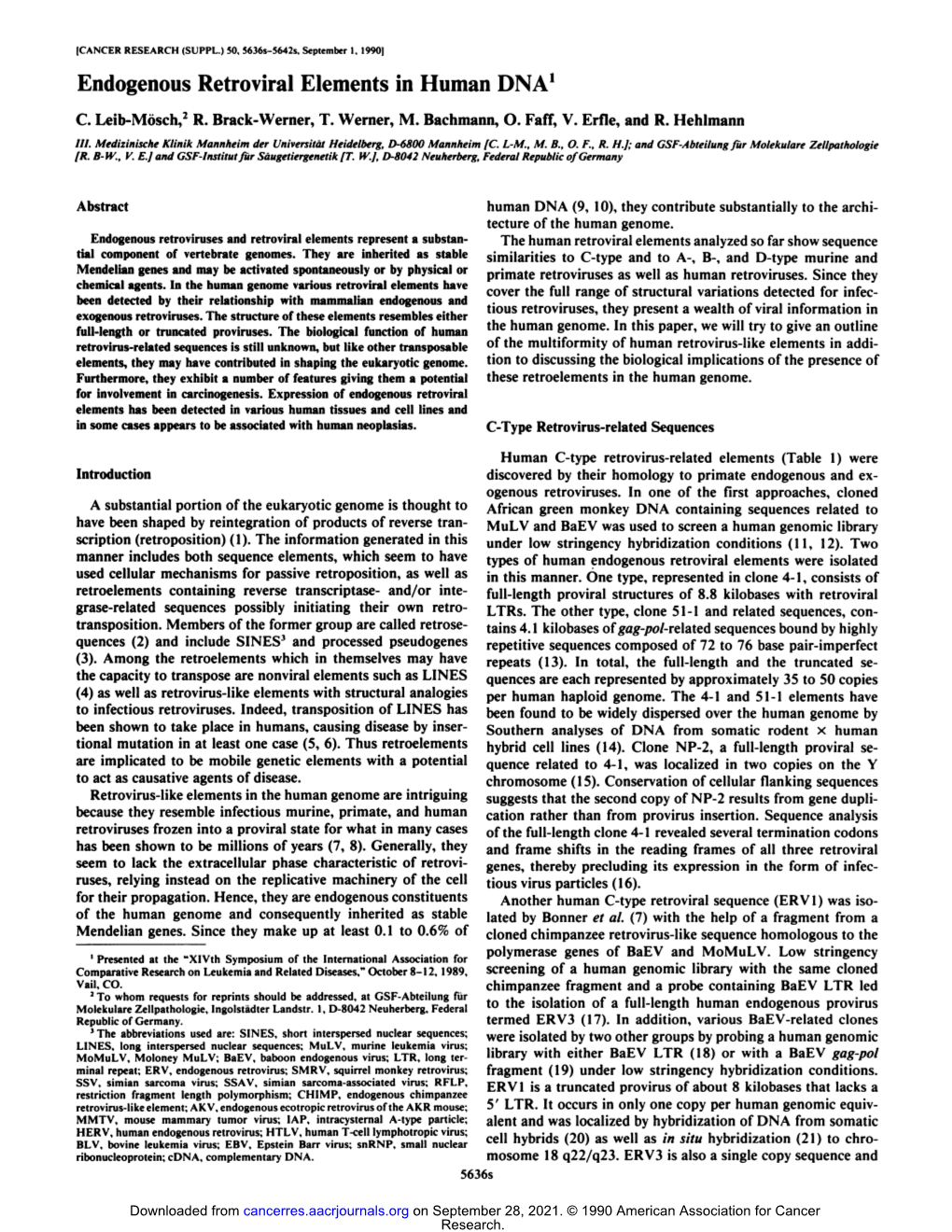 Endogenous Retroviral Elements in Human DNA1