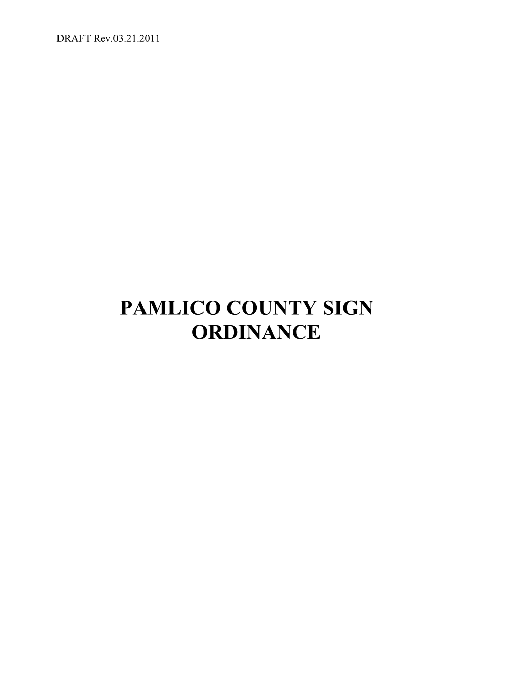 PAMLICO COUNTY SIGN Ordinancetable of Contents