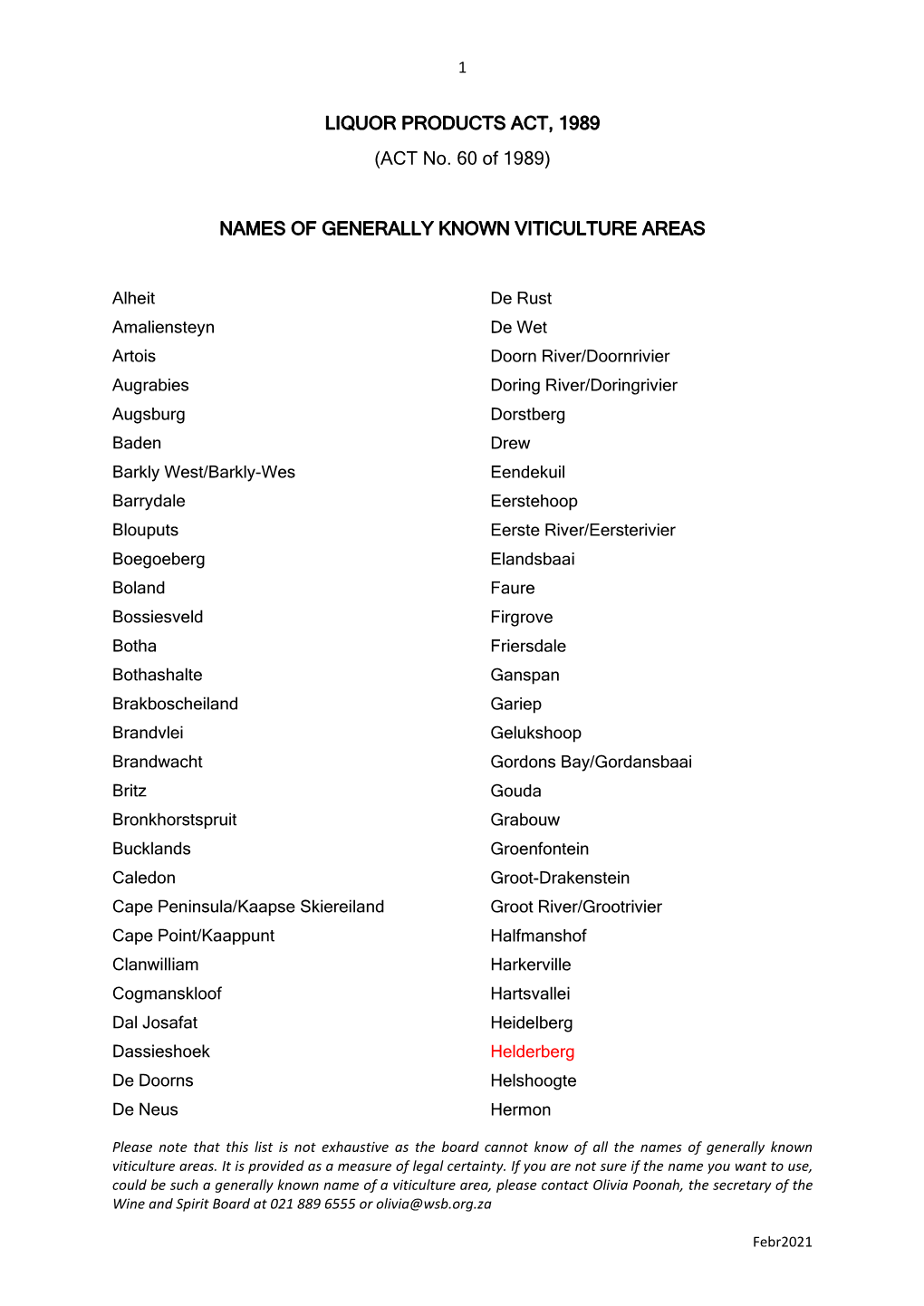 Names of Generally Known Viticulture Areas