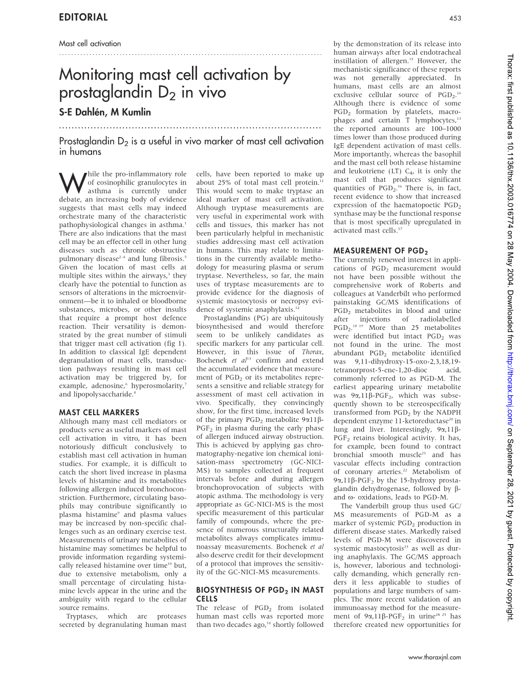 Monitoring Mast Cell Activation by Prostaglandin D2 in Vivo