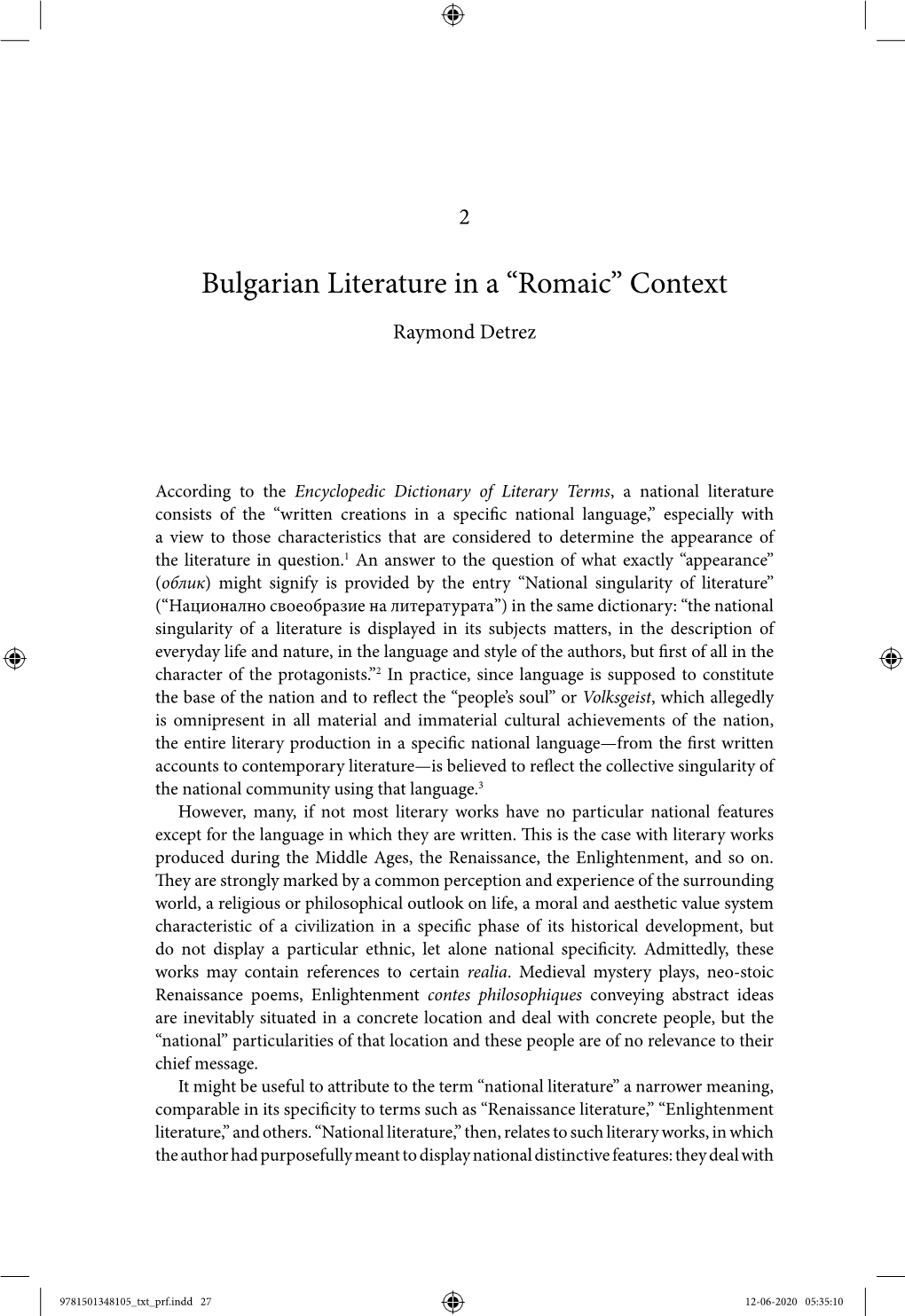 Bulgarian Literature in a “Romaic” Context