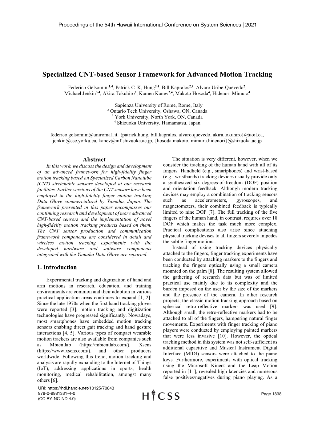 Specialized CNT-Based Sensor Framework for Advanced Motion Tracking