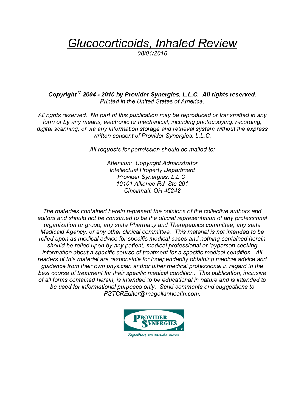 Glucocorticoids, Inhaled Review 08/01/2010