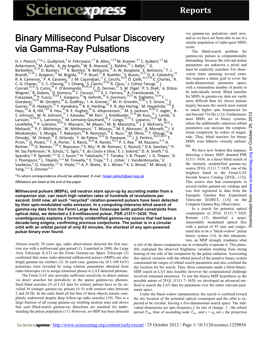 Binary Millisecond Pulsar Discovery Via Gamma-Ray Pulsations