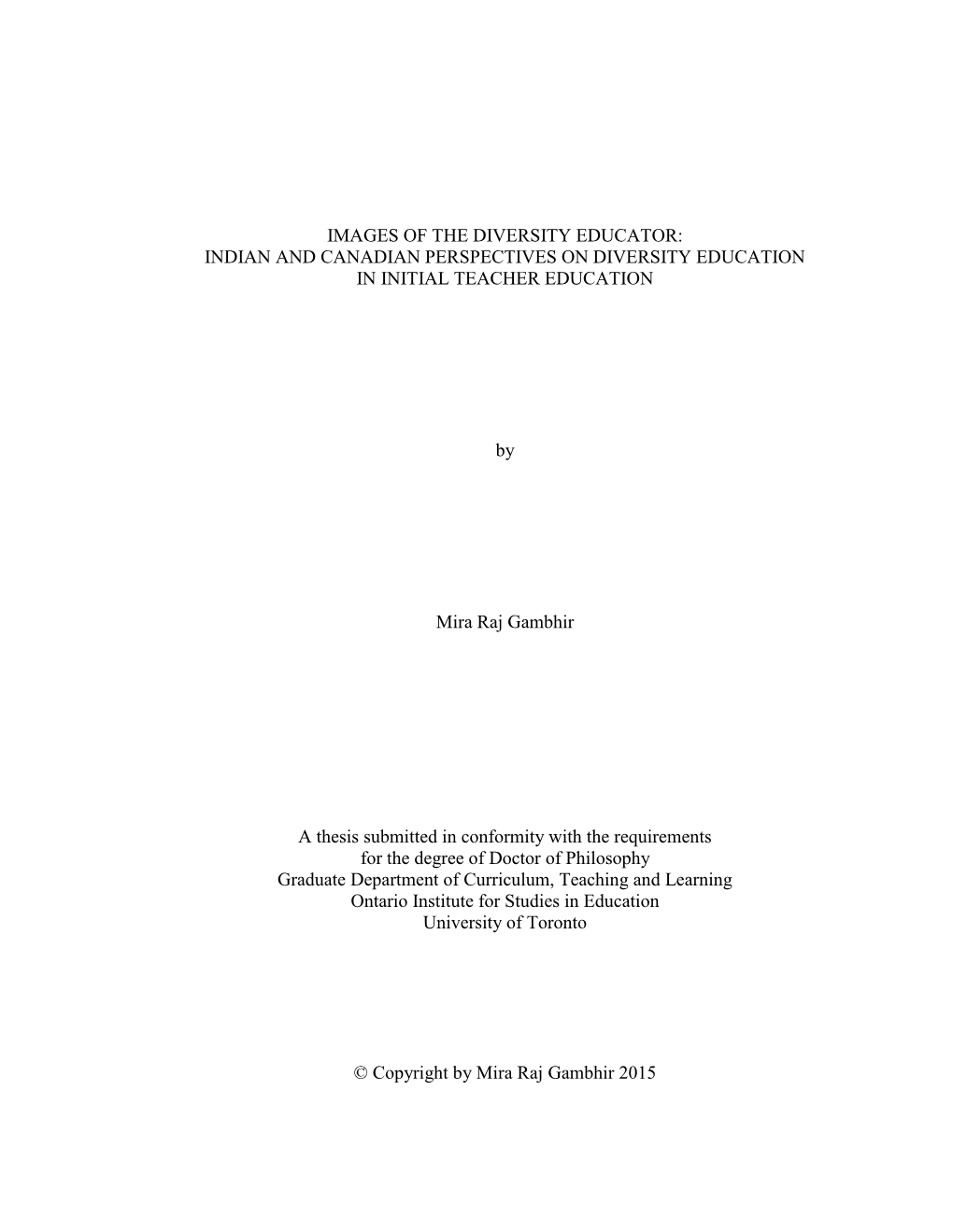 Indian and Canadian Perspectives on Diversity Education in Initial Teacher Education