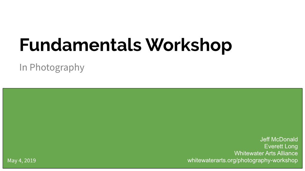 Fundamentals Workshop in Photography