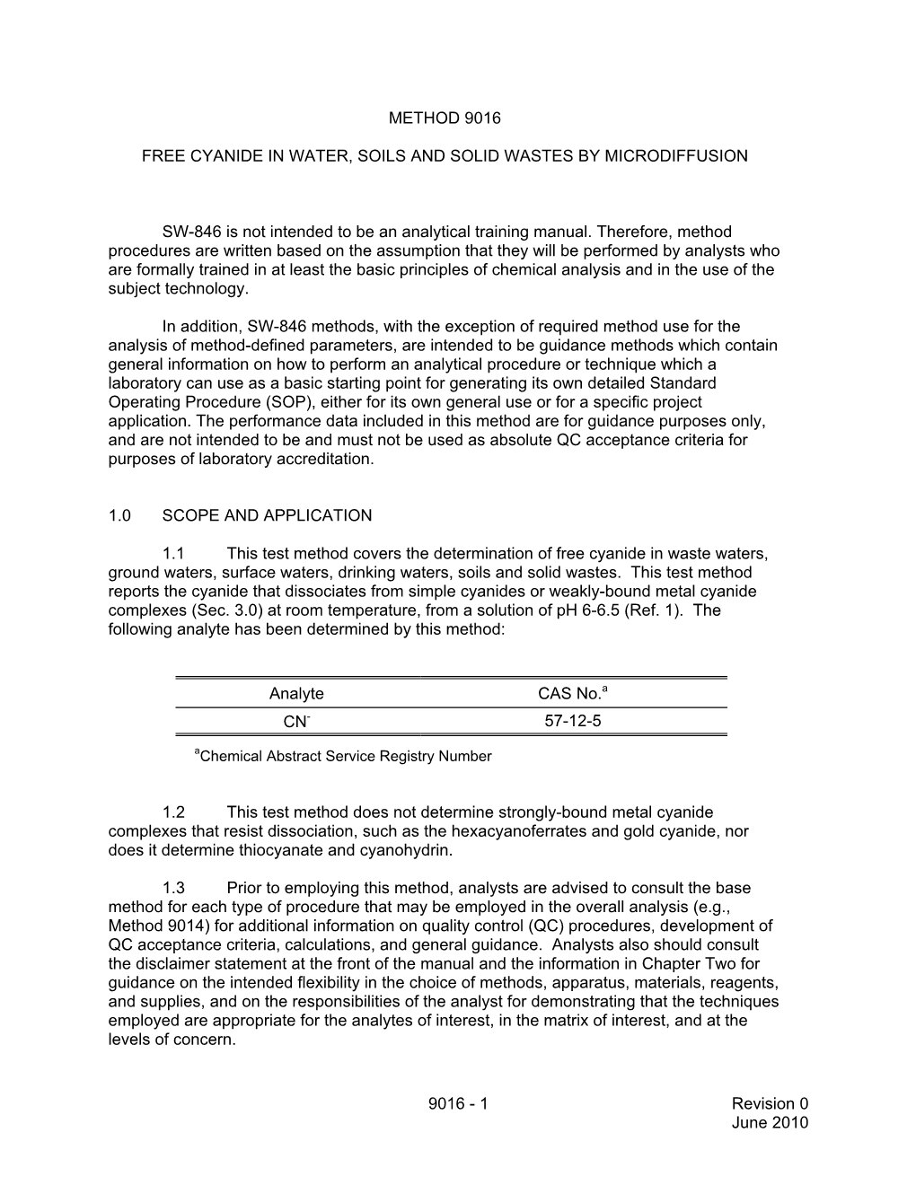 Free Cyanide in Water, Soils and Solid Wastes by Microdiffusion