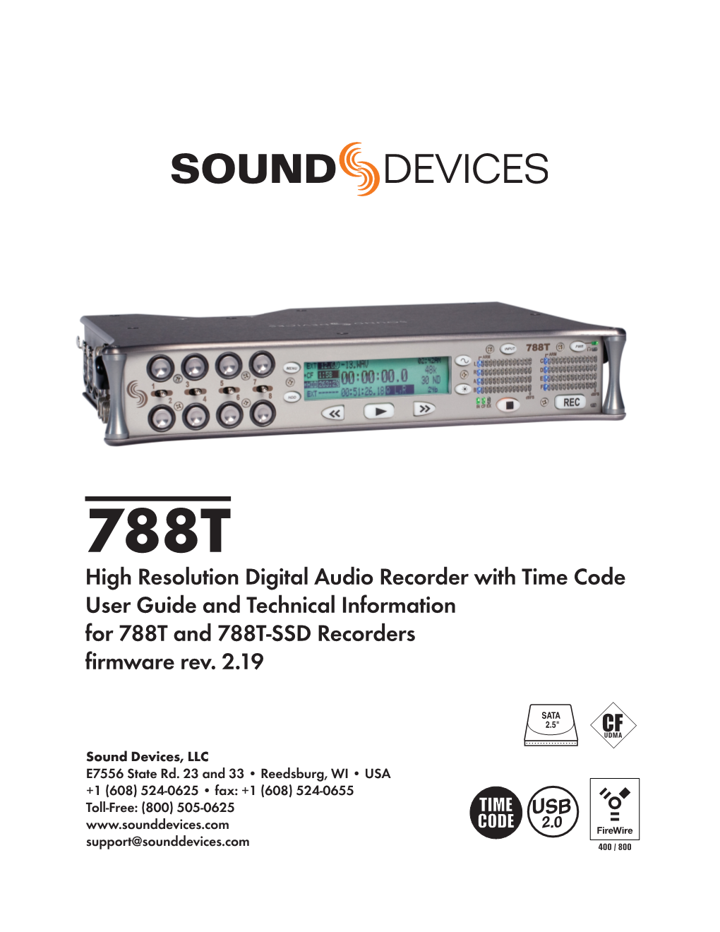 Sound Devices 788T Or 788T-SSD to Be Connected to Wave Agent Over USB
