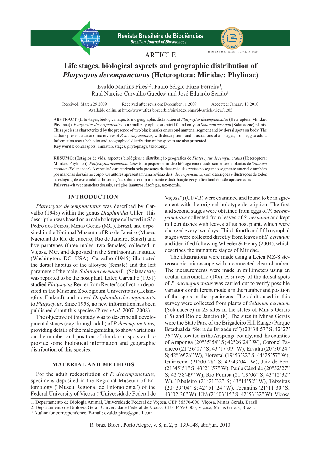 ARTICLE Life Stages, Biological Aspects and Geographic