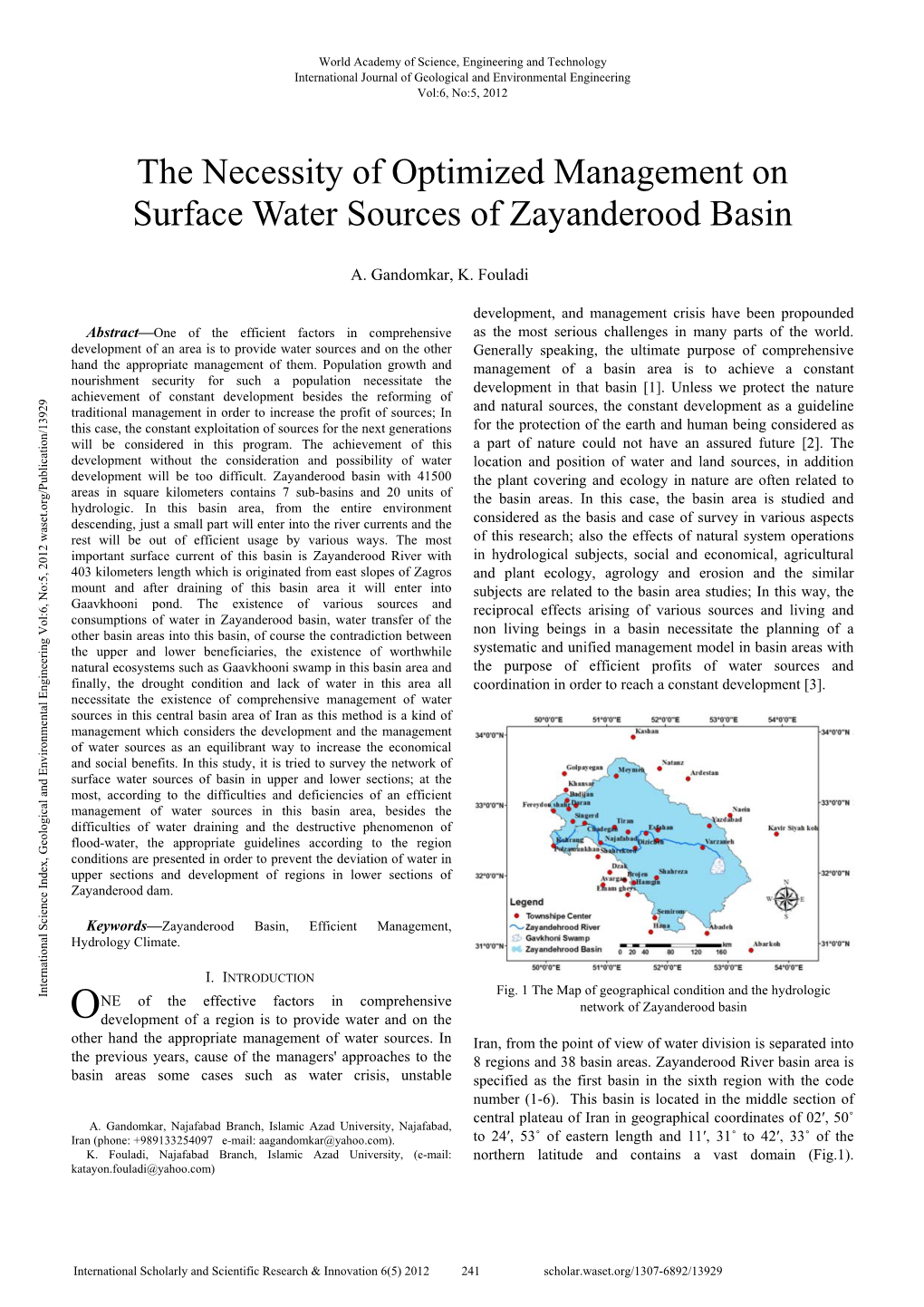 The Necessity of Optimized Management on Surface Water Sources of Zayanderood Basin
