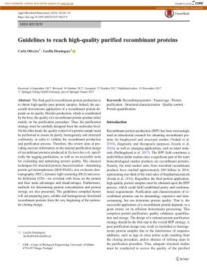 Guidelines to Reach High-Quality Purified Recombinant Proteins