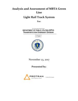Analysis and Assessment of MBTA Green Line Light Rail Track System For