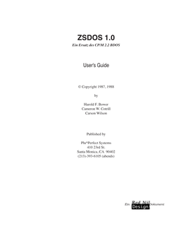 ZSDOS User's Guide 1.0D