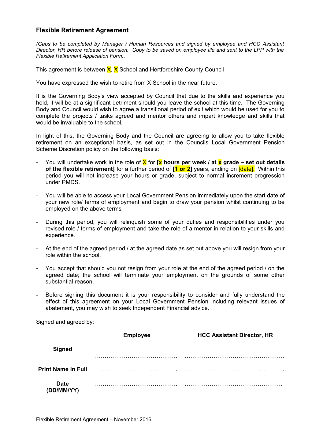 This Agreement Is Between X, X School and Hertfordshire County Council