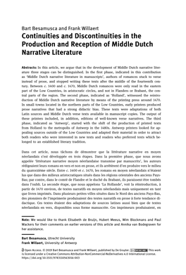 Continuities and Discontinuities in the Production and Reception of Middle Dutch Narrative Literature