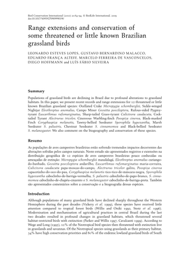 Range Extensions and Conservation of Some Threatened Or Little Known Brazilian Grassland Birds