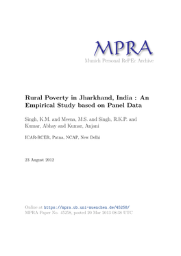 Rural Poverty in Jharkhand, India : an Empirical Study Based on Panel Data