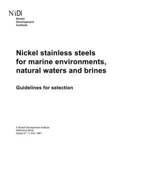 Nidl Nickel Stainless Steels for Marine Environments, Natural Waters And