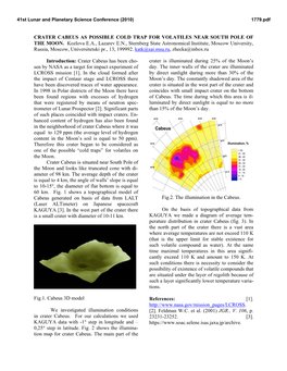 Crater Cabeus As Possible Cold Trap for Volatiles Near South Pole of the Moon