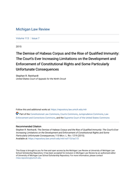 The Demise of Habeas Corpus and the Rise of Qualified Immunity