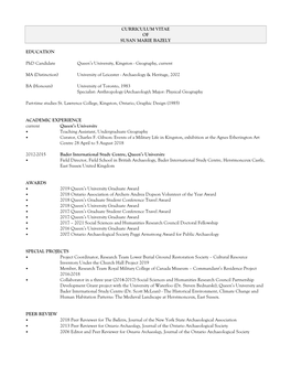 Curriculum Vitae of Susan Marie Bazely