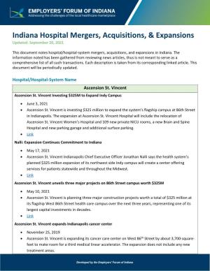 Indiana Hospital Mergers, Acquisitions, & Expansions