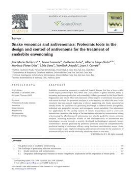 Snake Venomics and Antivenomics: Proteomic Tools in the Design and Control of Antivenoms for the Treatment of Snakebite Envenoming