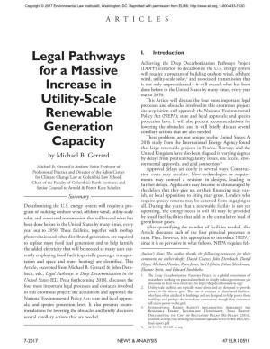 Legal Pathways for a Massive Increase in Utility-Scale Renewable Generation Capacity