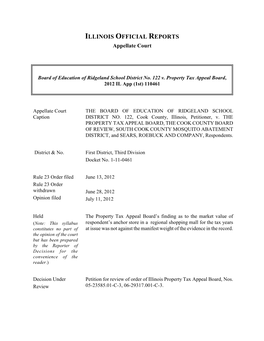 Board of Education of Ridgeland School District No. 122 V. Property Tax Appeal Board, 2012 IL App (1St) 110461
