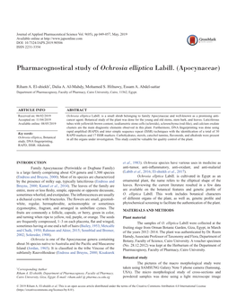 Pharmacognostical Study of Ochrosia Elliptica Labill. (Apocynaceae)