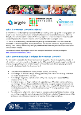 Common Ground Canberra Factsheet