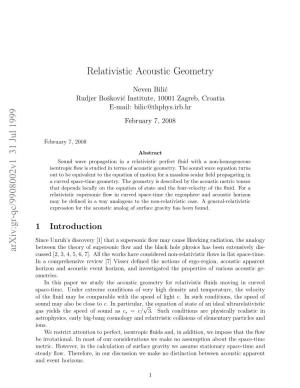 Relativistic Acoustic Geometry in ﬂat Space-Time [3, 7] Have Their Relativistic Counterparts