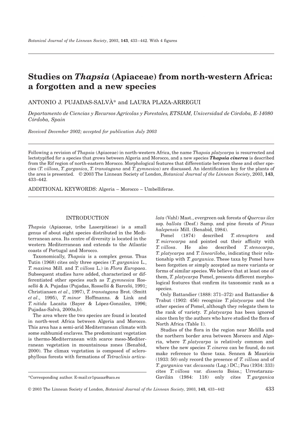 Studies on Thapsia (Apiaceae) from North-Western Africa: a Forgotten and a New Species