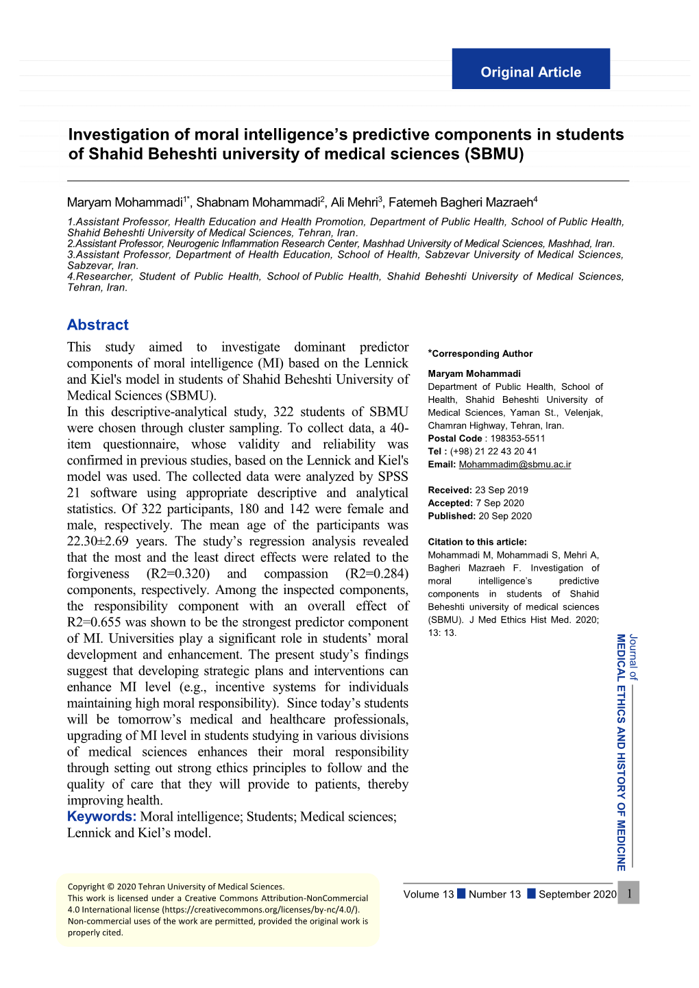 Investigation of Moral Intelligence's Predictive Components in Students of …