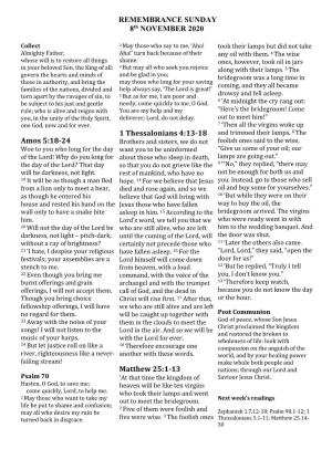 REMEMBRANCE SUNDAY 8Th NOVEMBER 2020 Amos 5:18-24 1